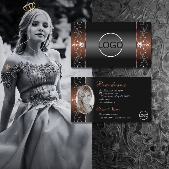 Luxuriöse Black Brown Squiggled Jewels Logo & Foto Visitenkarte (Von Creator hochgeladen)