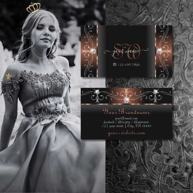 Luxuriöse Black Brown Squiggled Jewels Monogram Visitenkarte (Von Creator hochgeladen)