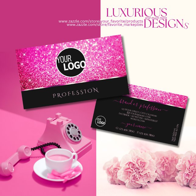 Luxuriöse Black Girly Pink Glitzer Stars Logo Visitenkarte (Von Creator hochgeladen)