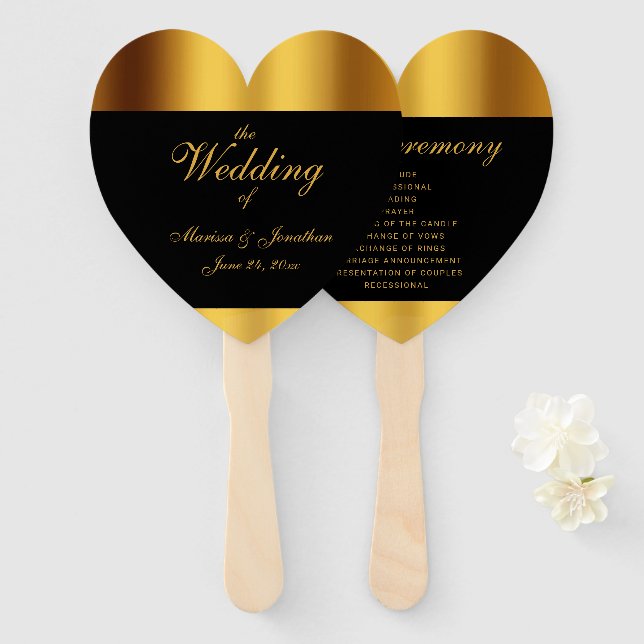 Luxuriöse Black Gold Calligraphy Border Wedding Fächer (Vorne und Hinten)
