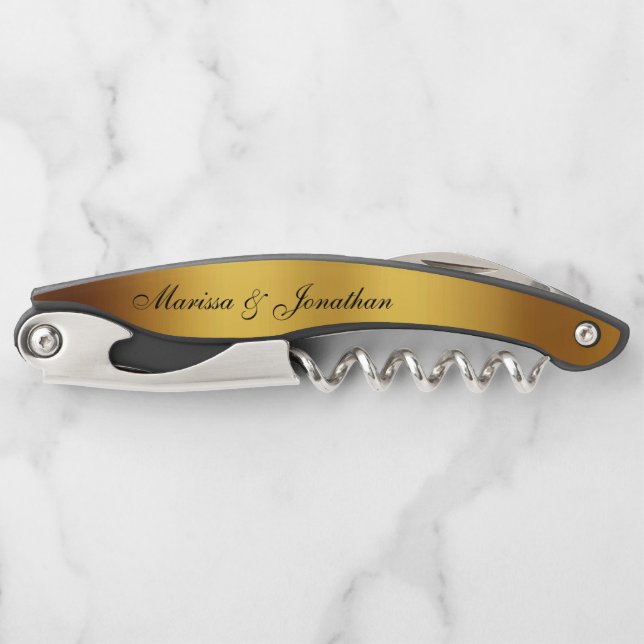 Luxuriöse Black Gold Calligraphy Border Wedding Kellnermesser (Vorderseite)