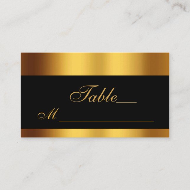 Luxuriöse Black Gold Calligraphy Border Wedding Platzkarte (Vorderseite)