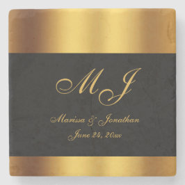 Luxuriöse Black Gold Calligraphy Border Wedding Steinuntersetzer