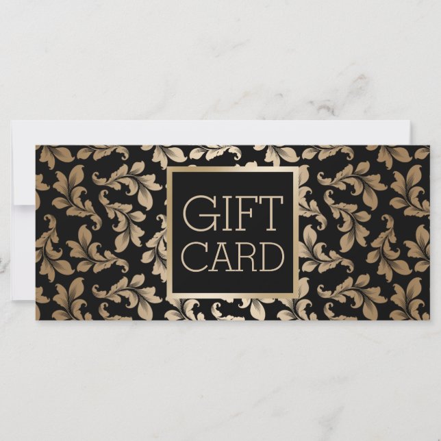 Luxuriöse Black & Gold Damask Salon Geschenkgutsch (Vorderseite)