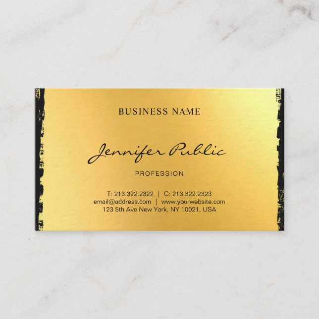Luxuriöse Black Gold Elegante Modernes Script Schl Visitenkarte (Vorderseite)