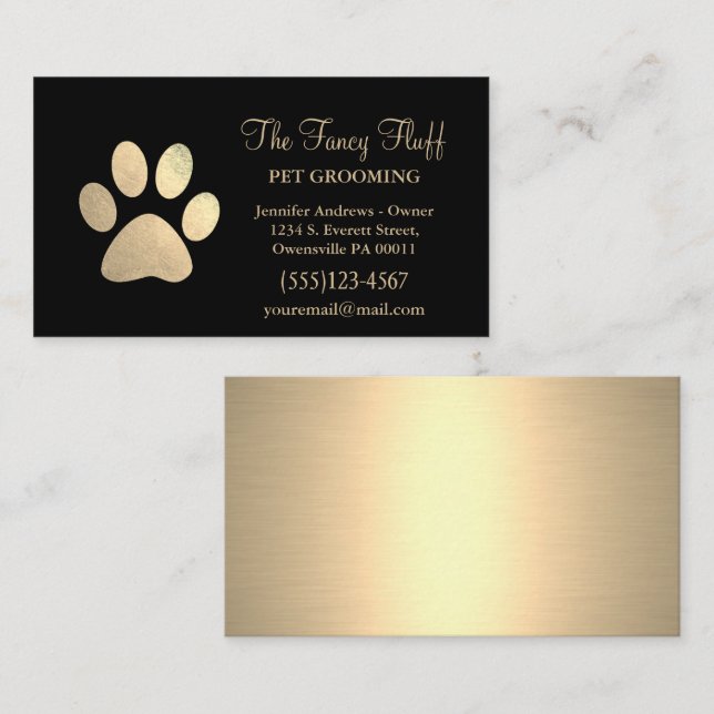 Luxuriöse Black Gold Foil Dog Paw Grooming Service Visitenkarte (Vorne/Hinten)