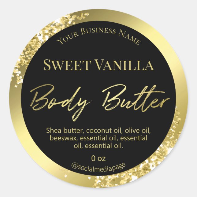 Luxuriöse Black Gold Foil- und Body Butter Labels Runder Aufkleber (Vorderseite)
