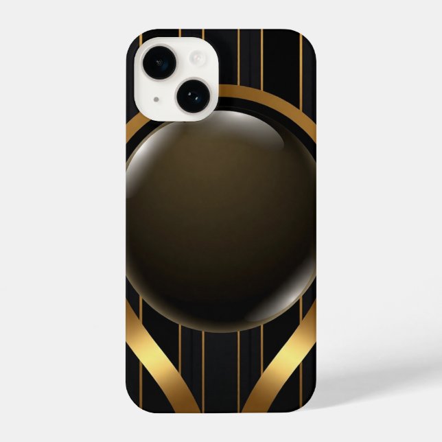 Luxuriöse Black & Gold gestreiftes iPhone 16 Fall  14 Hülle (Rückseite)