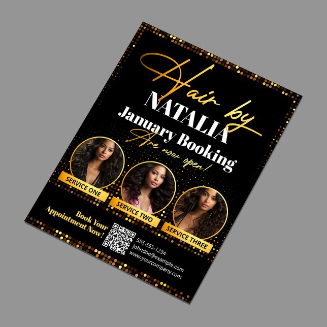 Luxuriöse Black Gold Hair Salon Promo Buchung Flyer (Von Creator hochgeladen)