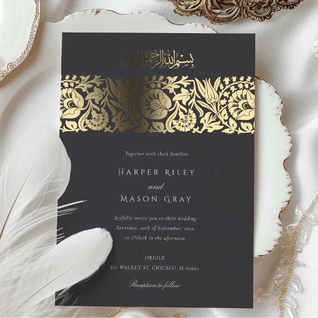 Luxuriöse Black Gold Islamische Hochzeit Folieneinladung (Von Creator hochgeladen)