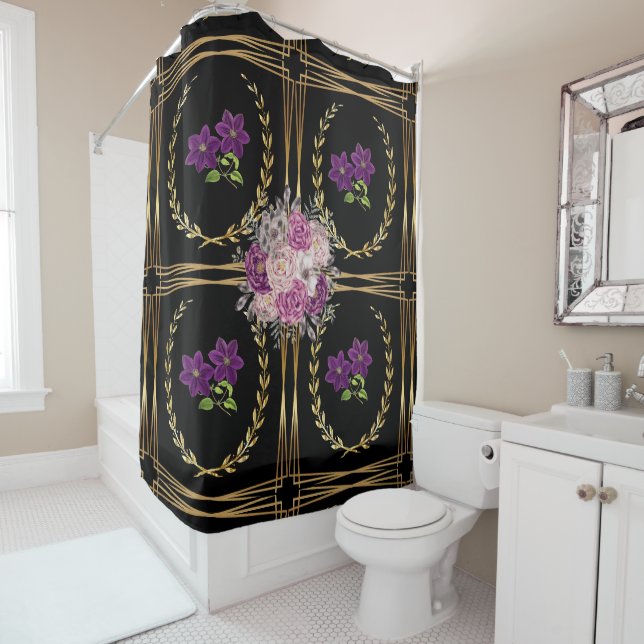 Luxuriöse Black Gold Lila Floral Trendy Modernität Duschvorhang (Beispiel)