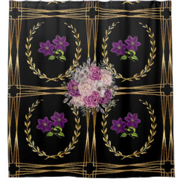 Luxuriöse Black Gold Lila Floral Trendy Modernität Duschvorhang