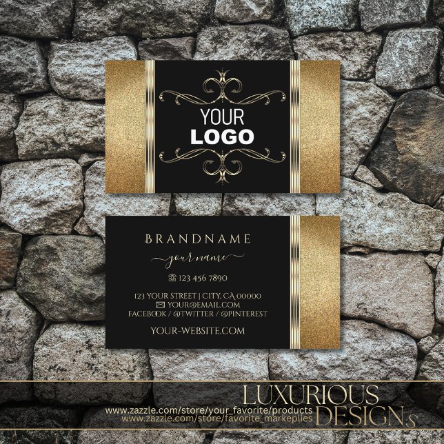 Luxuriöse Black Gold Ornamental Golden Glitzer Log Visitenkarte (Von Creator hochgeladen)