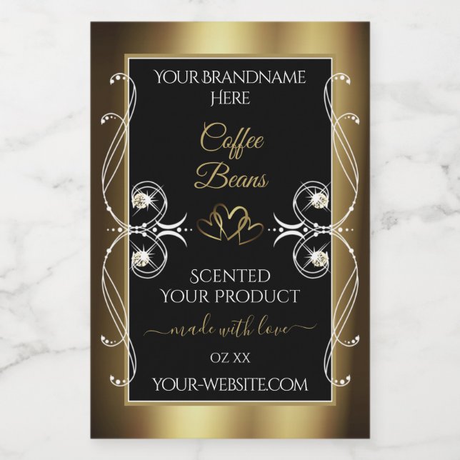 Luxuriöse Black Gold Product Label Shimmery Juwele Lebensmitteletikett (Einzelnes Label)