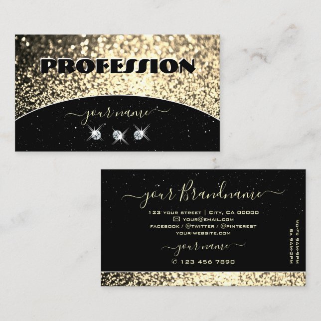 Luxuriöse Black Gold Sparkling Glitzer Rhinestones Visitenkarte (Vorne/Hinten)