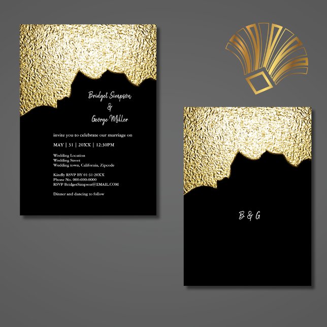 Luxuriöse Black Gold Textured Modern Wedding Einladung (Von Creator hochgeladen)