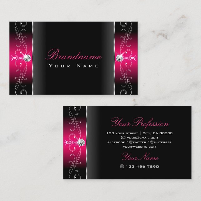 Luxuriöse Black Pink Squiggled Jewels Ornamental Visitenkarte (Vorne/Hinten)