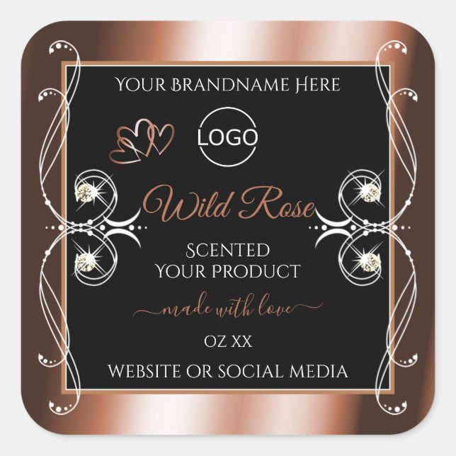 Luxuriöse Black Rose Gold Decoder Produktlogo Quadratischer Aufkleber (Vorderseite)