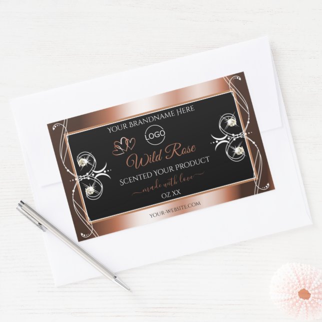 Luxuriöse Black Rose Gold Decoder Produktlogo Rechteckiger Aufkleber (Umschlag)