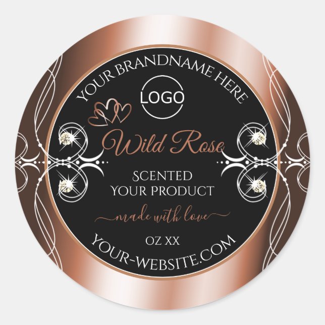 Luxuriöse Black Rose Gold Decoder Produktlogo Runder Aufkleber (Vorderseite)