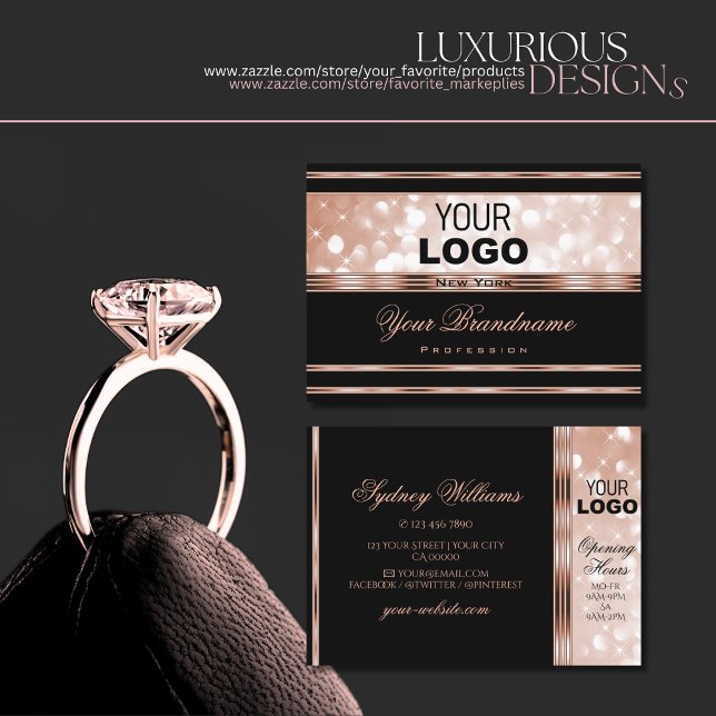 Luxuriöse Black Rose Gold Luminous Glitzer Stars L Visitenkarte (Von Creator hochgeladen)