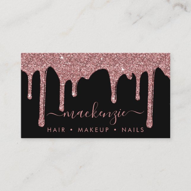 Luxuriöse Black Rose Gold Sparkle Glitzer Tropfen Visitenkarte (Vorderseite)