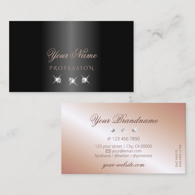 Luxuriöse Black Rose Gold Sparkling Diamonds Stilv Visitenkarte (Vorne/Hinten)