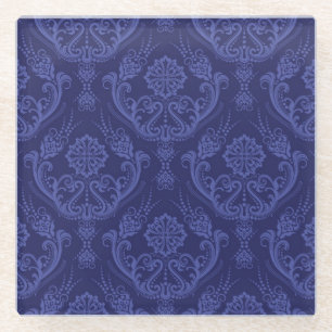 Luxuriöse blaue florale Damasttapete Glasuntersetzer