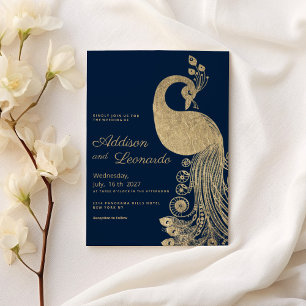 Luxuriöse blaue goldene königliche Pfaue elegante Einladung