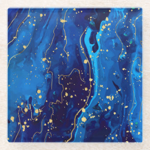 Luxuriöse Blaue Goldmarmor-Textur Glasuntersetzer