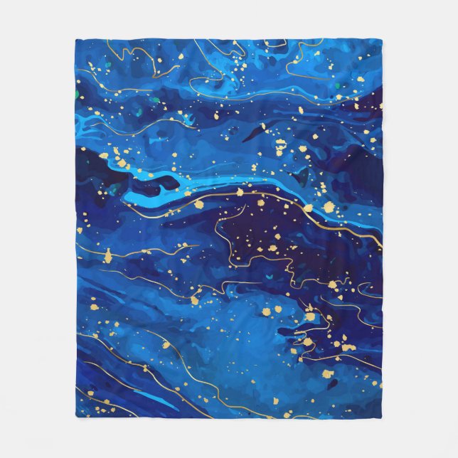 Luxuriöse Blue Gold Marmor Texture Fleecedecke (Vorderseite)