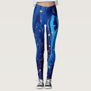 Luxuriöse Blue Gold Marmor Texture Leggings