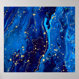 Luxuriöse Blue Gold Marmor Texture Poster