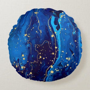 Luxuriöse Blue Gold Marmor Texture Rundes Kissen