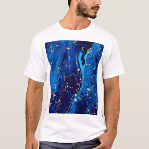 Luxuriöse Blue Gold Marmor Texture T-Shirt