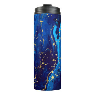 Luxuriöse Blue Gold Marmor Texture Thermosbecher