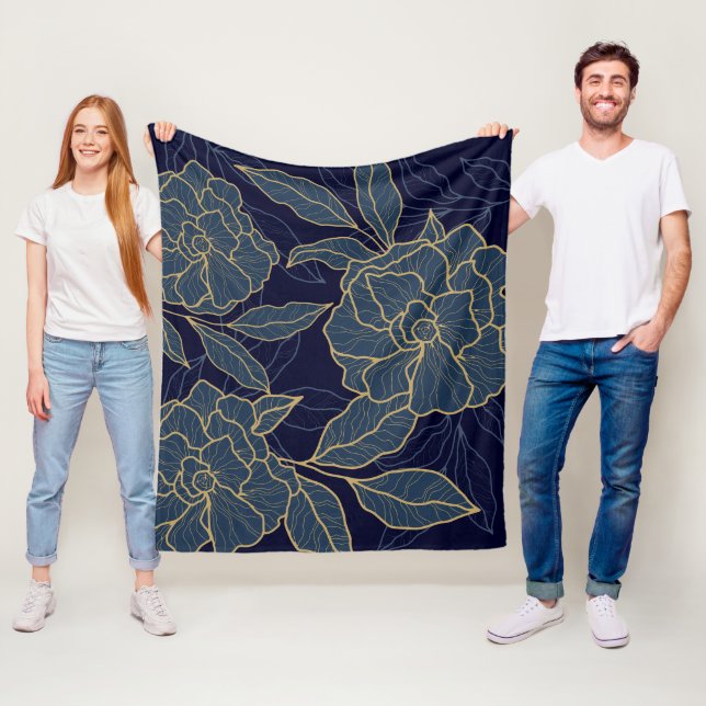 Luxuriöse Blue Navy Gold Blume Fleecedecke (Beispiel)