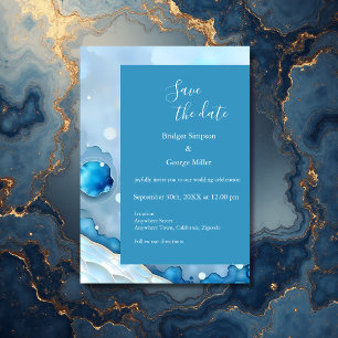 Luxuriöse Blue Watercolor Abstrakt Pearlescent Einladung