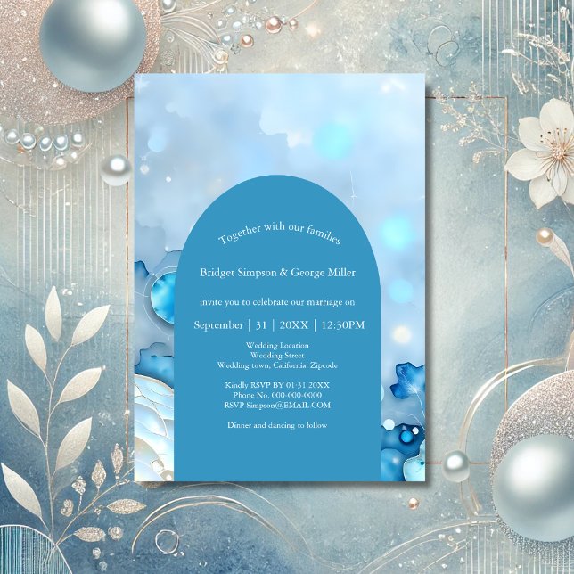 Luxuriöse Blue Watercolor Abstrakt Pearlescent Einladung (Von Creator hochgeladen)