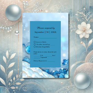 Luxuriöse Blue Watercolor Abstrakt Pearlescent RSVP Karte