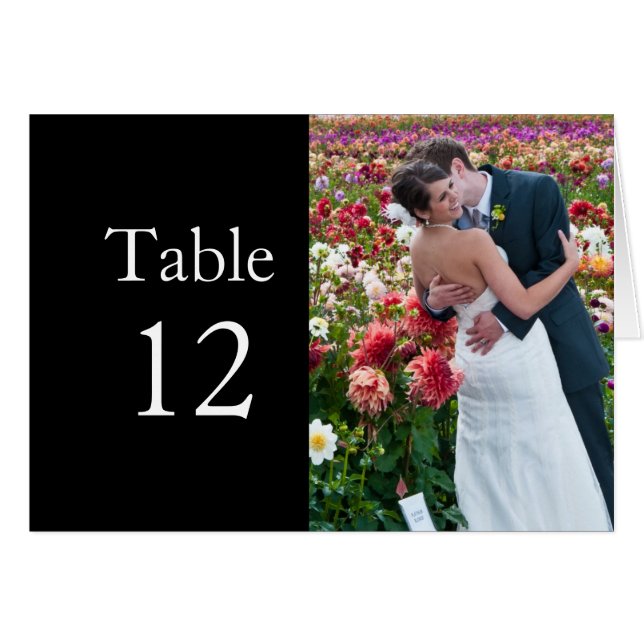 Luxuriöse Blume Hochzeit Foto Kiss Tischkarte (Vorderseite (Horizontal))