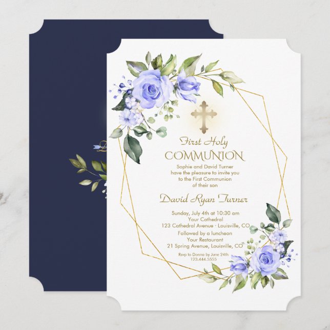 Luxuriöse Blumen Gold Rahmen Heilige Kommune Einladung (Vorne/Hinten)