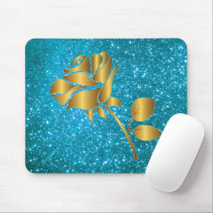 Luxuriöse Blumenblauer Gold Glitzer Geschenk Mousepad