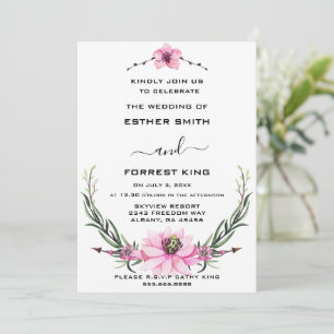 Luxuriöse Blumendesign Pink & Lila Blumenzehen Einladung