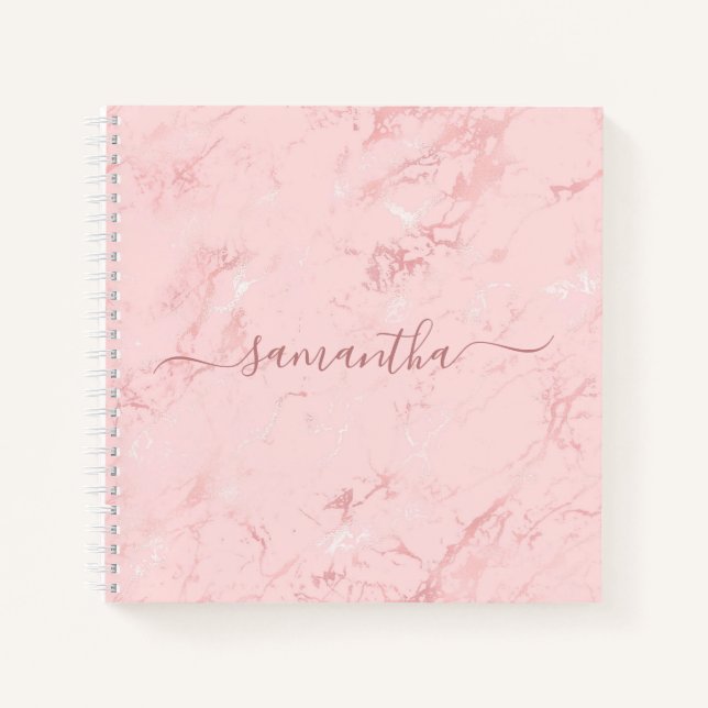 Luxuriöse Blush Pink Marmor Name Notizbuch (Vorderseite)