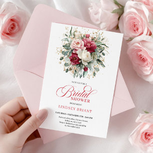 Luxuriöse Bohemian-Burgunder-Rosa-Goldene-Hochzeit Einladung