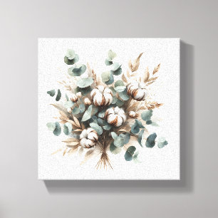 Luxuriöse botanische Aquarellkunst - Baumwollkapse Leinwanddruck