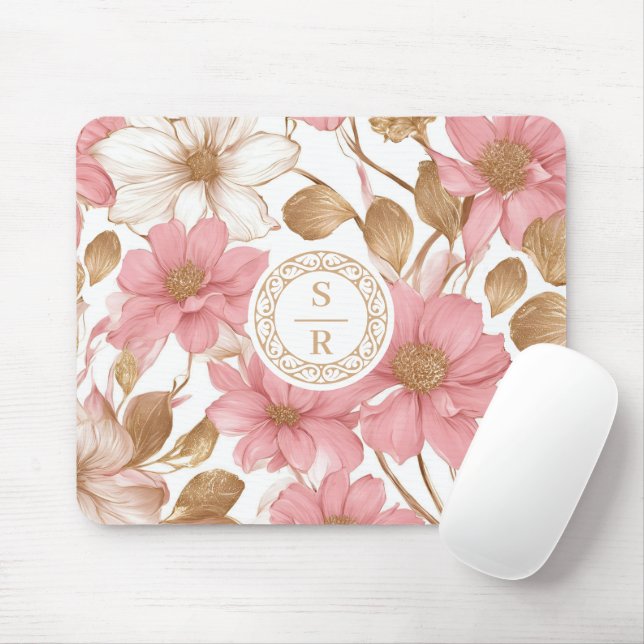Luxuriöse Botanische Monogram Logo Aquarell Mousepad (Mit Mouse)
