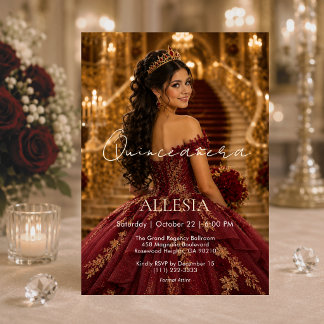 Luxuriöse Burgunder-Gold-Quinceañera-Einladung Einladung