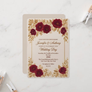 Luxuriöse burgunderrote Hochzeitseinladungsvorlage Einladung